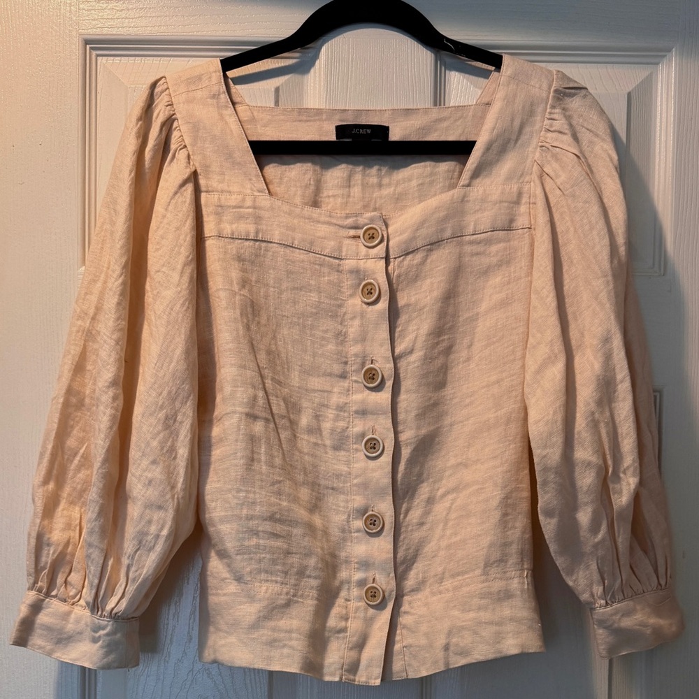 JCREW Linen Square Neck Blouse